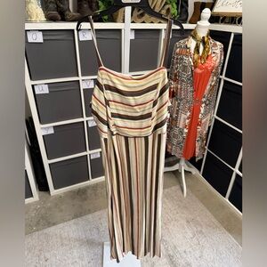 Spirit of Grace Neutral Striped Multicolor Midi Maxi Spaghetti Strap Dress